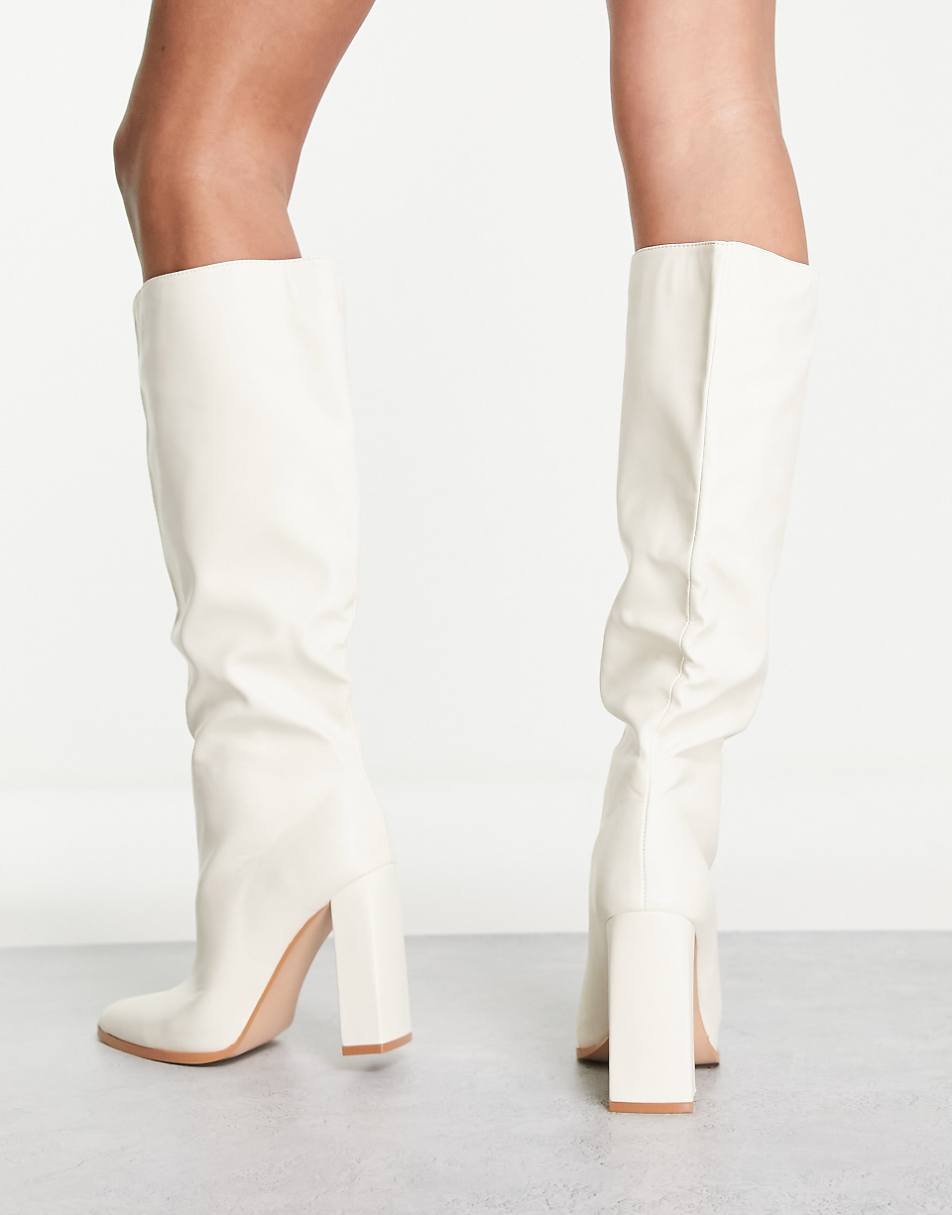 Public Desire Posie heel knee boots in off white