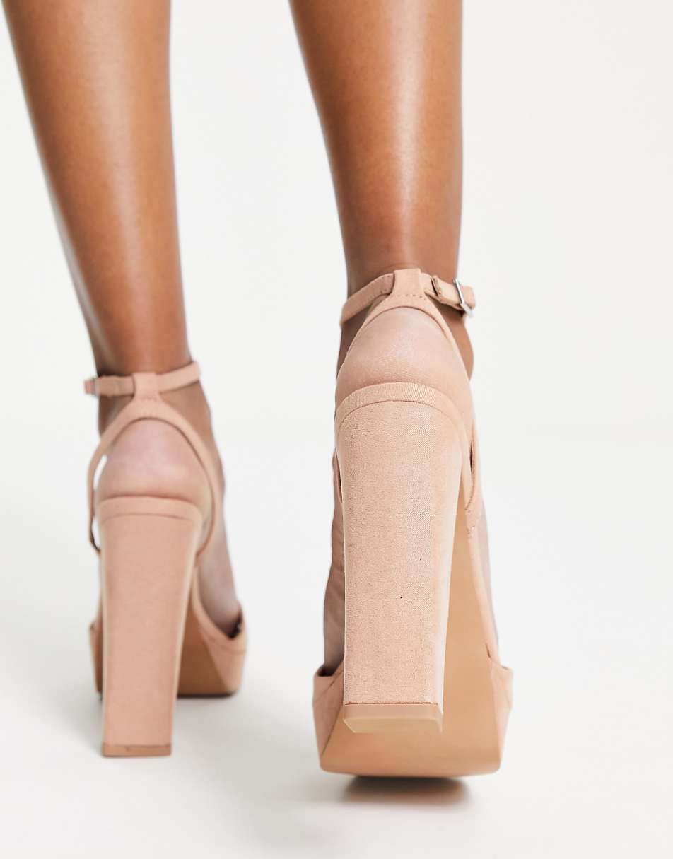 ASOS DESIGN Noun platform barely there block heel sandals in beige