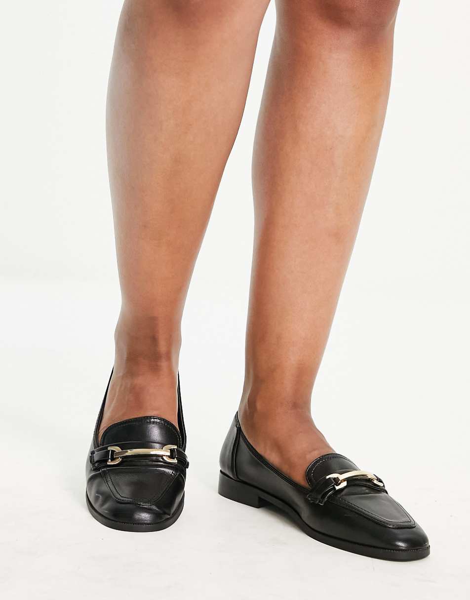 ASOS DESIGN Wide Fit Verity loafer flat shoes with trim in black