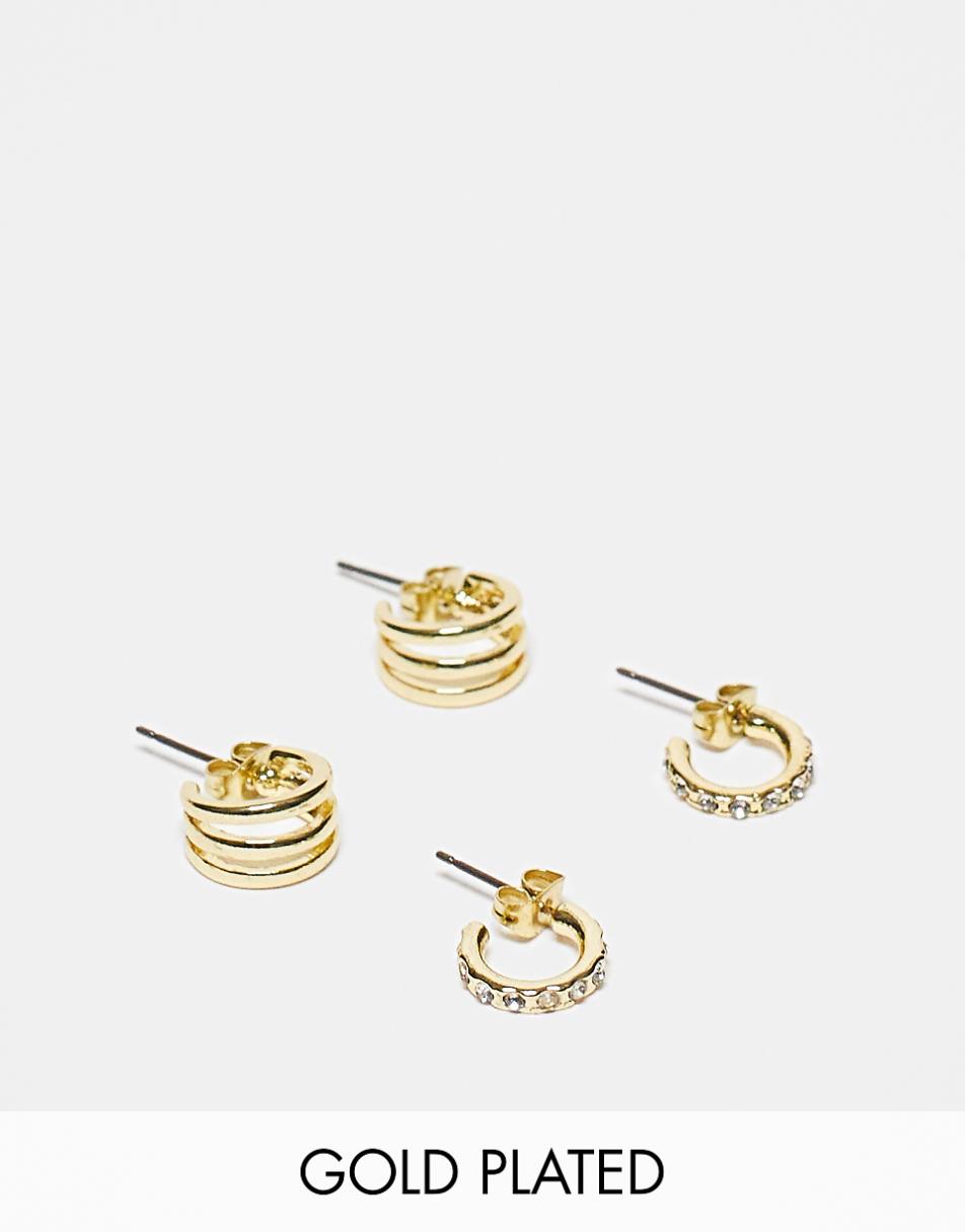 Pieces exclusive 18k plated 2 pack huggie earrings in gold