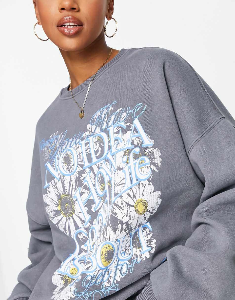 Bershka graphic print oversized sweat in gray