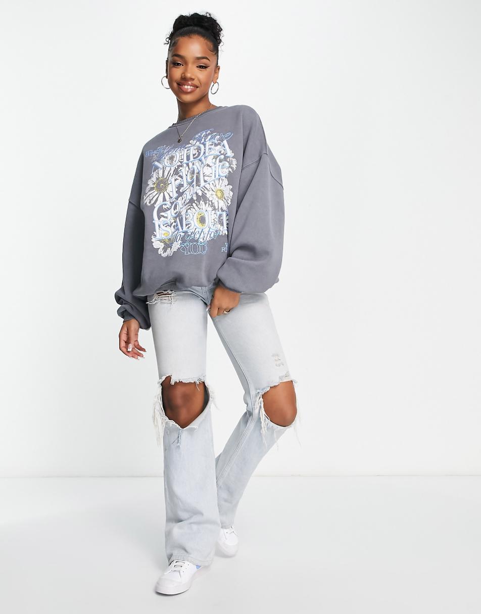 Bershka graphic print oversized sweat in gray