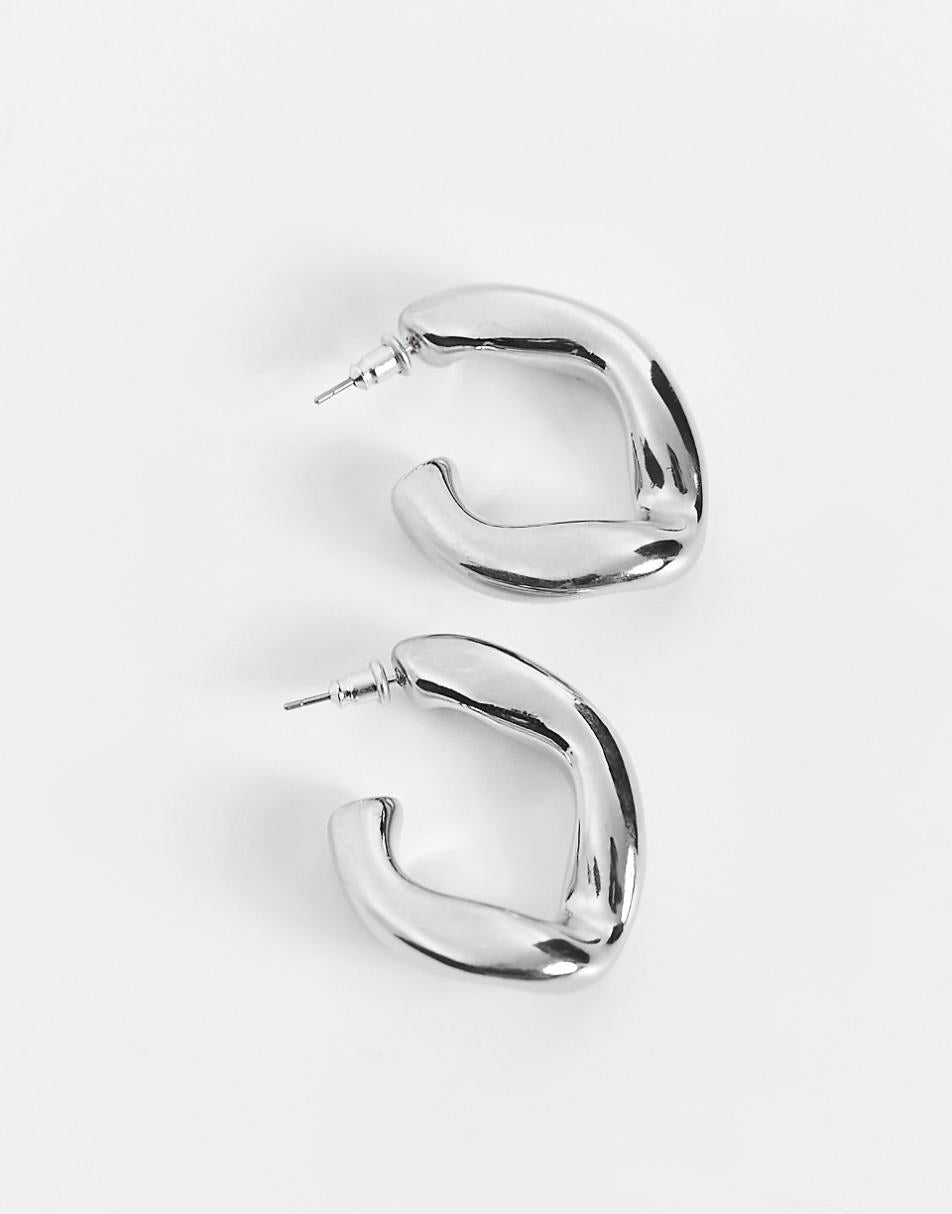 ASOS DESIGN hoop earring with twist link design in silver tone
