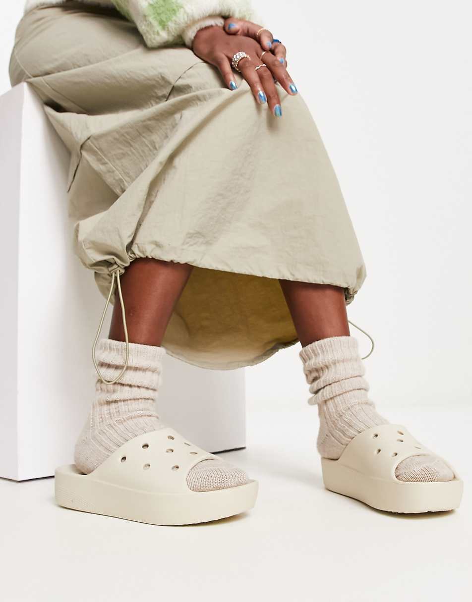 Crocs Platform Slider Sandals In Bone