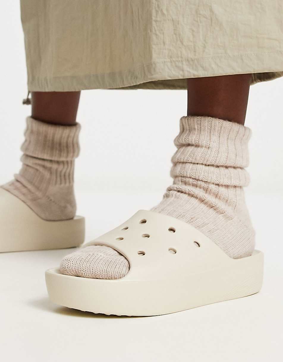 Crocs Platform Slider Sandals In Bone