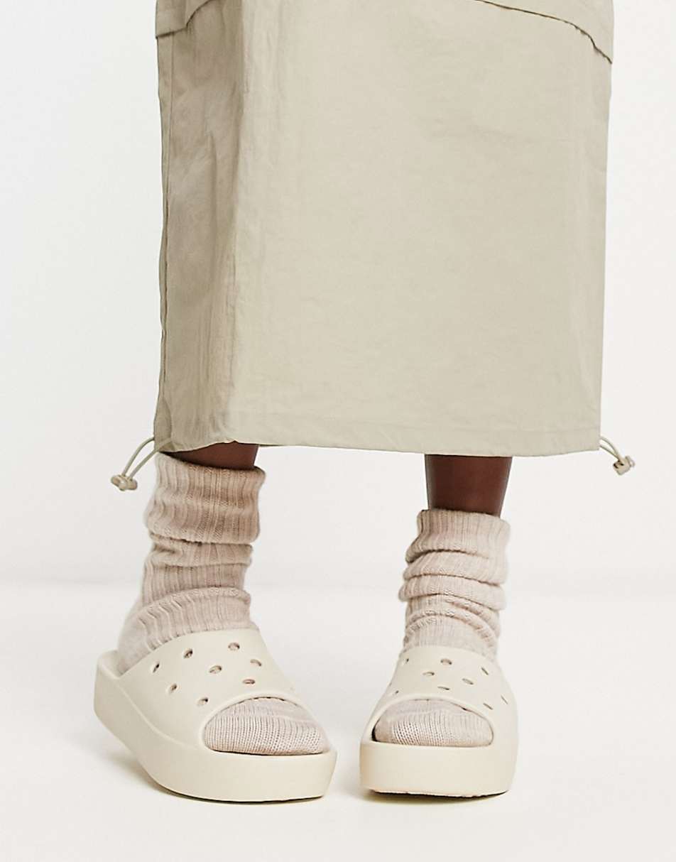 Crocs Platform Slider Sandals In Bone