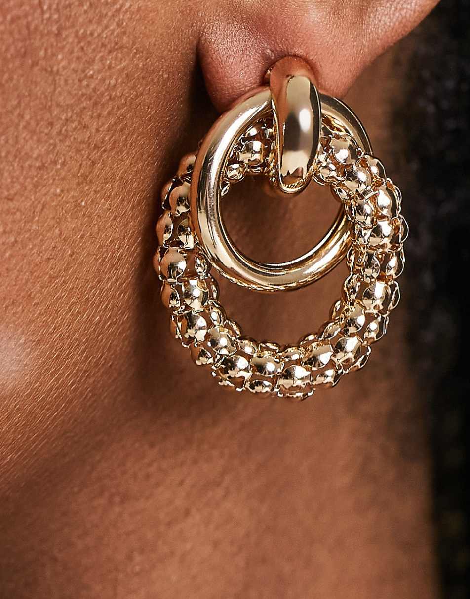 ASOS DESIGN earrings with textured link design in gold tone