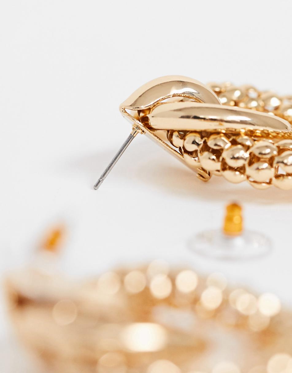 ASOS DESIGN earrings with textured link design in gold tone