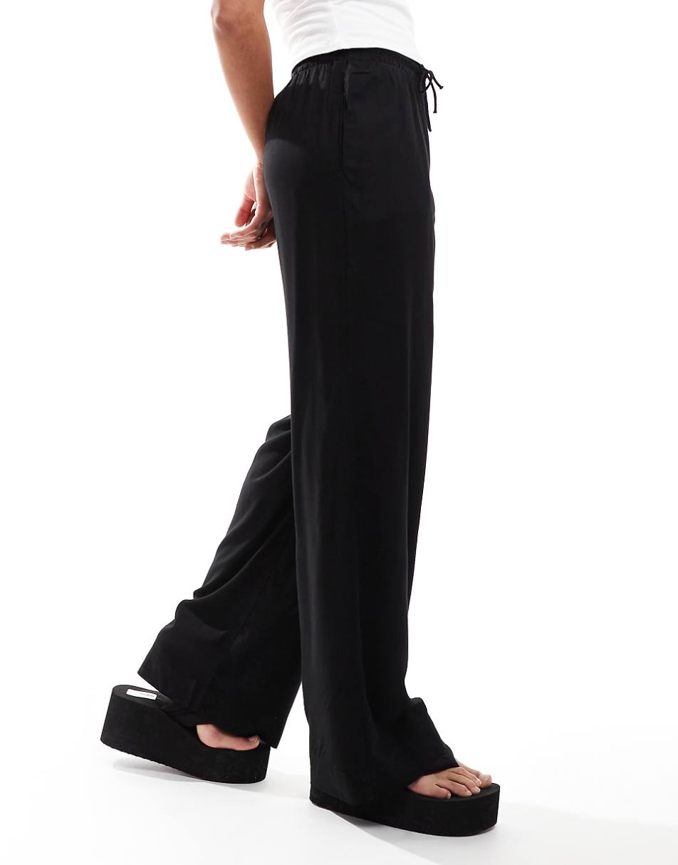 Monki drawstring waist pants in black