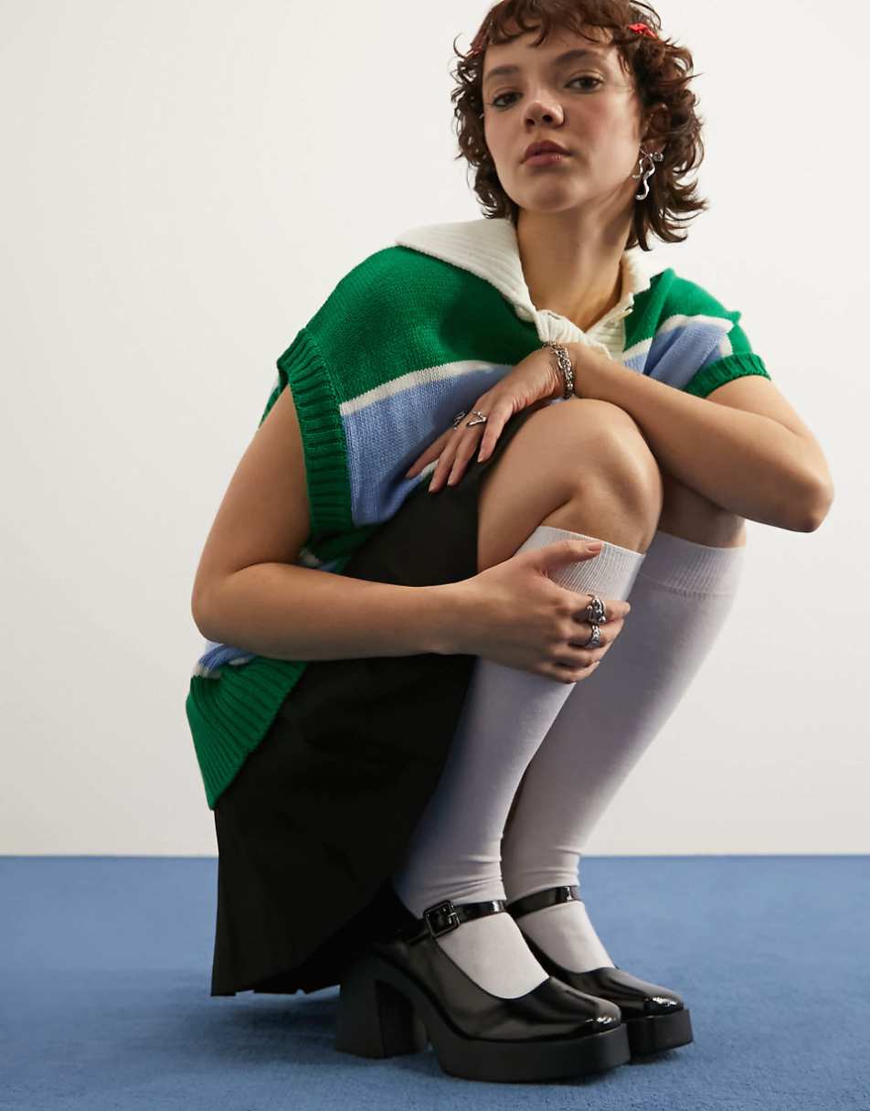 ASOS DESIGN Wide Fit Pound platform mary jane heeled shoes in black