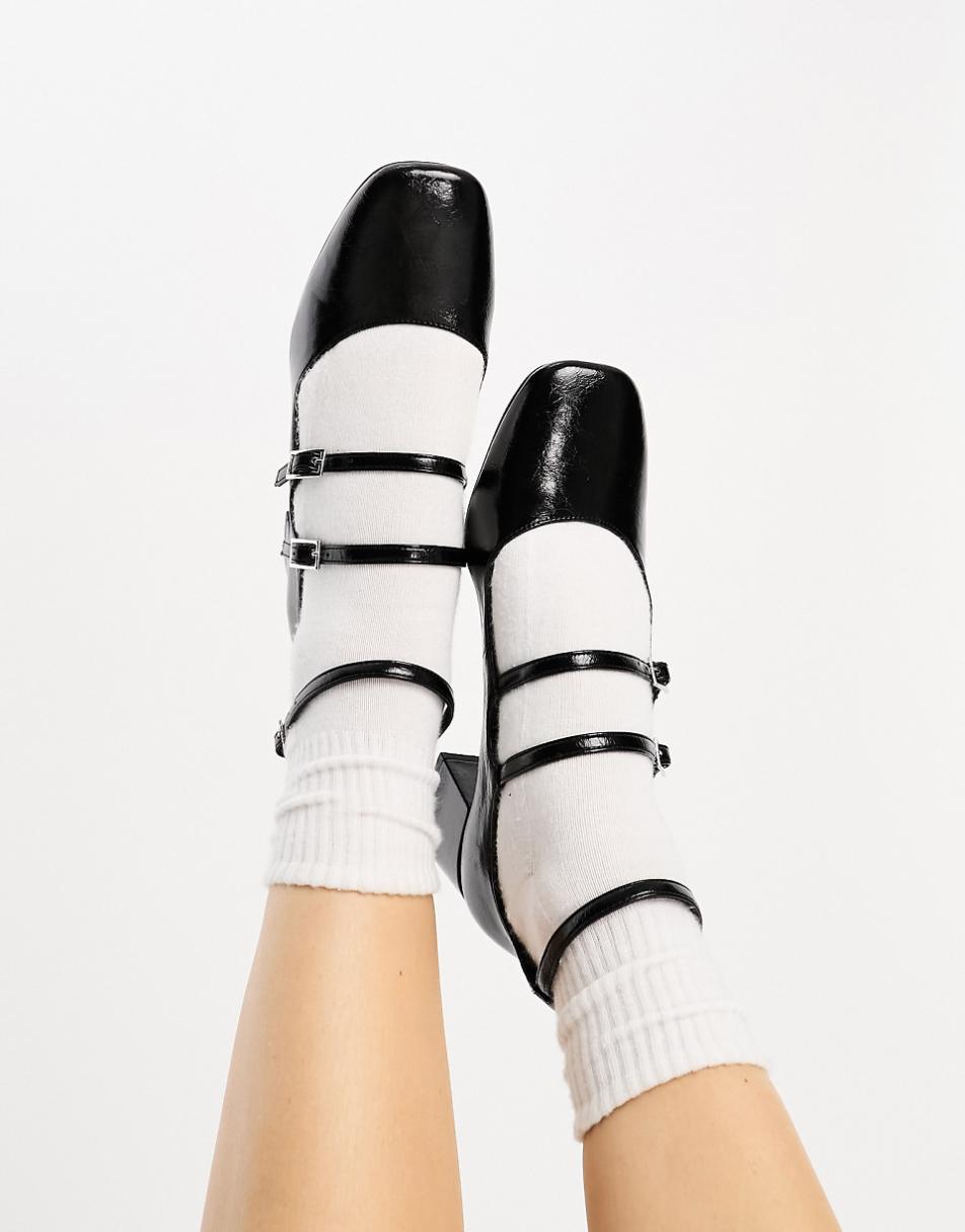 ASOS DESIGN Socco mid block heeled mary jane shoes in black