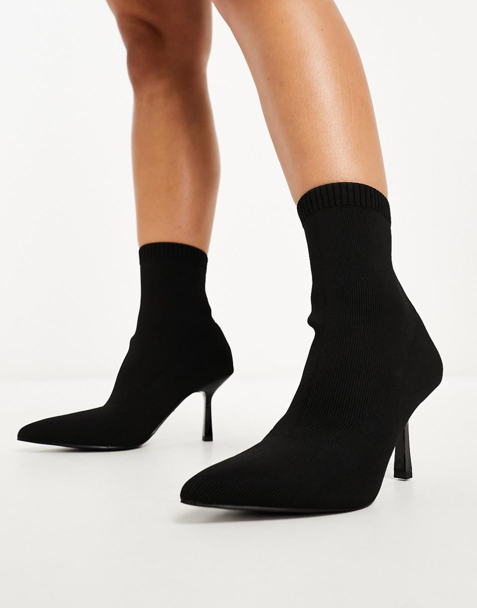 ASOS DESIGN Wide Fit Rosetta kitten heel sock boots in black