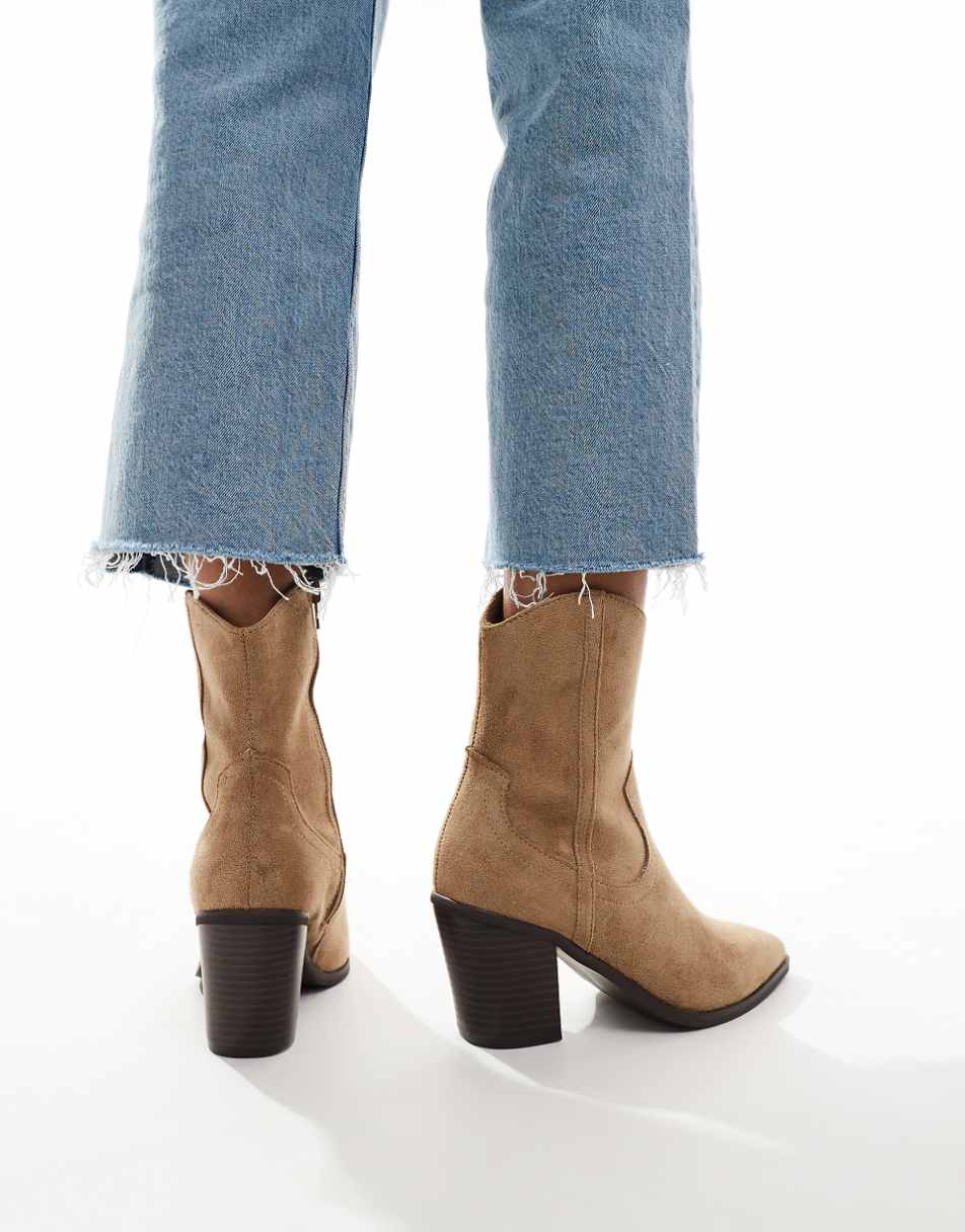 ASOS DESIGN Rational heeled western boots in taupe