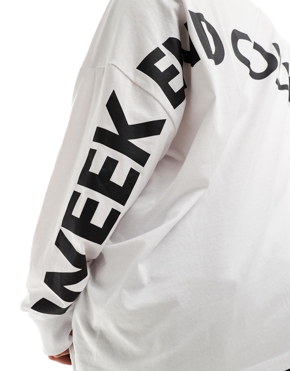 ASOS Weekend Collective Curve oversized long sleeve t-shirt with back logo in white