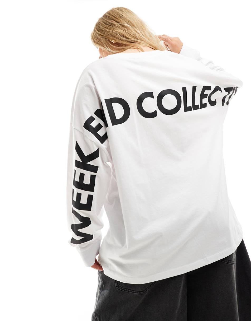 ASOS Weekend Collective Curve oversized long sleeve t-shirt with back logo in white