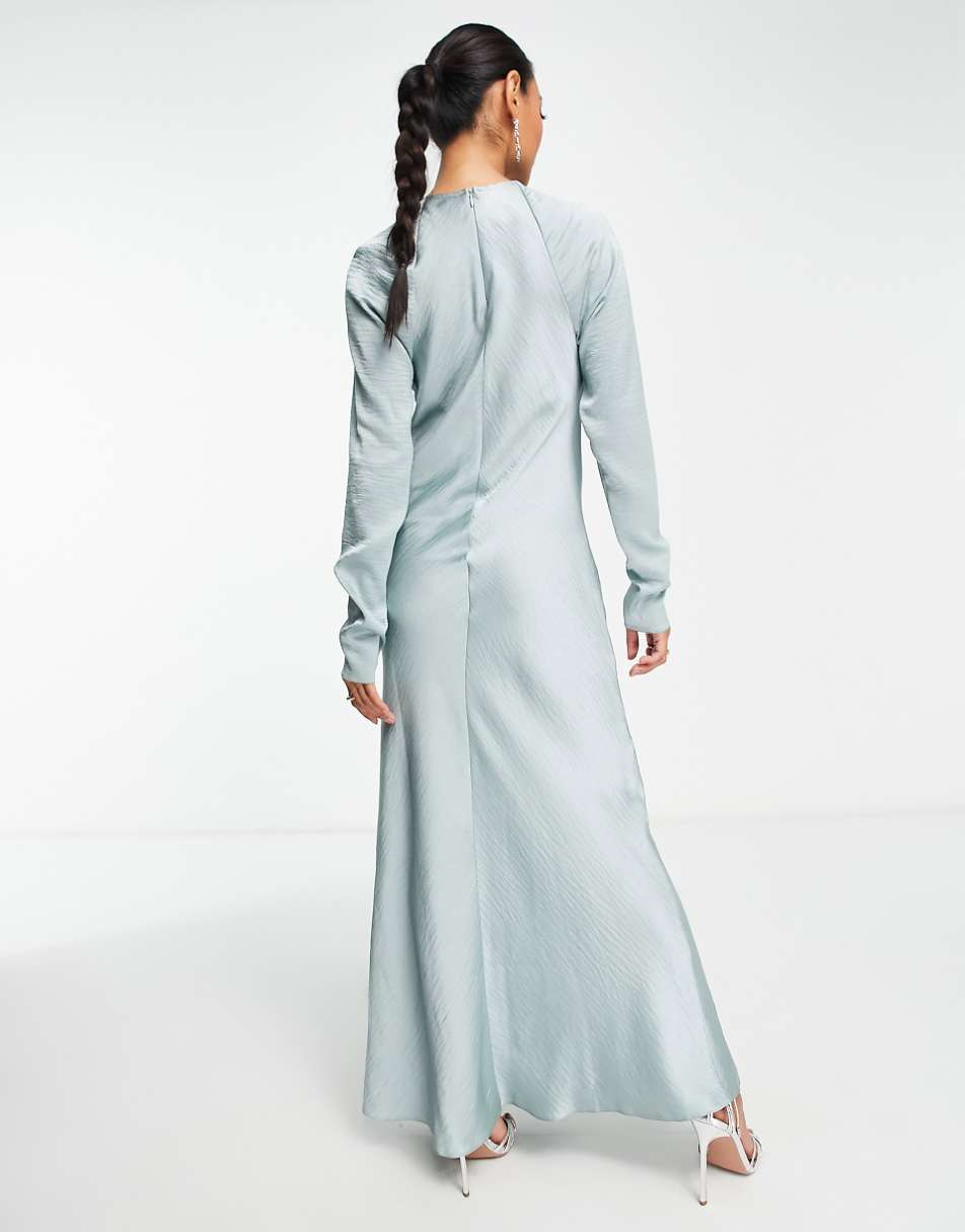 ASOS DESIGN satin biased maxi dress with button detail in silver blue