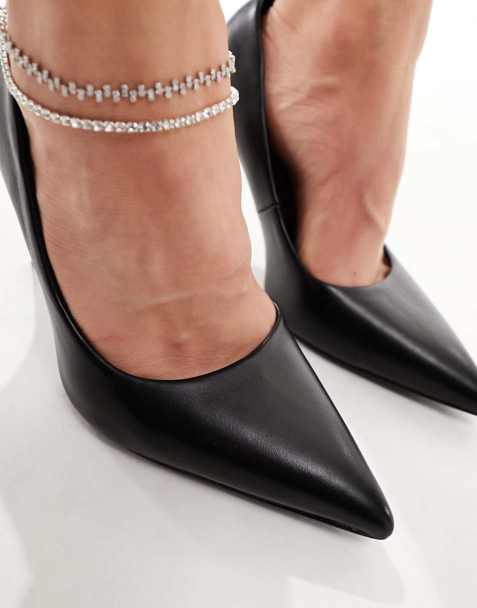 ASOS DESIGN Wide Fit Paphos pointed high heeled pumps in black PU