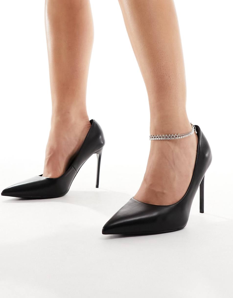 ASOS DESIGN Wide Fit Paphos pointed high heeled pumps in black PU