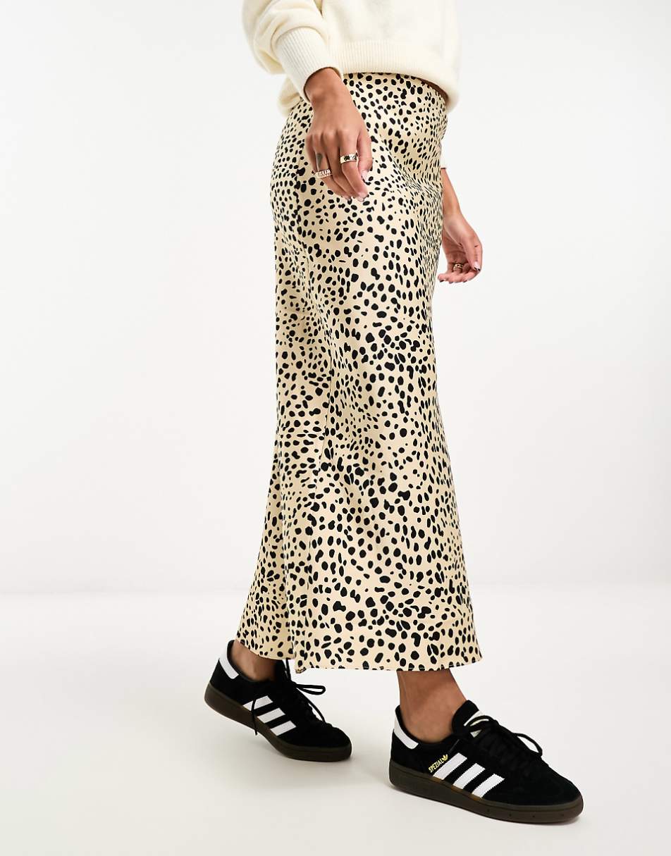 ASOS DESIGN satin bias midi skirt in leopard print