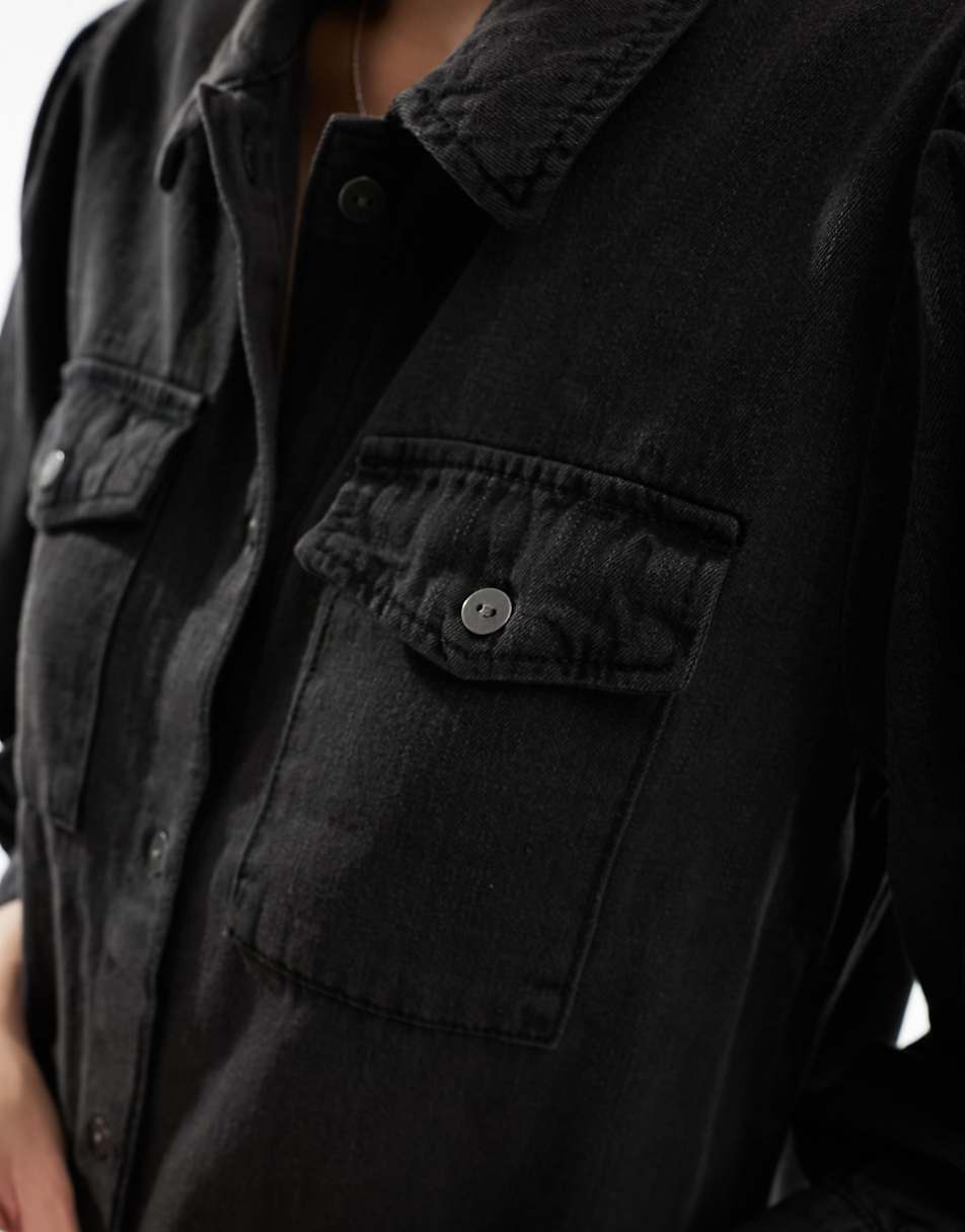 Only puff sleeve denim mini dress in black