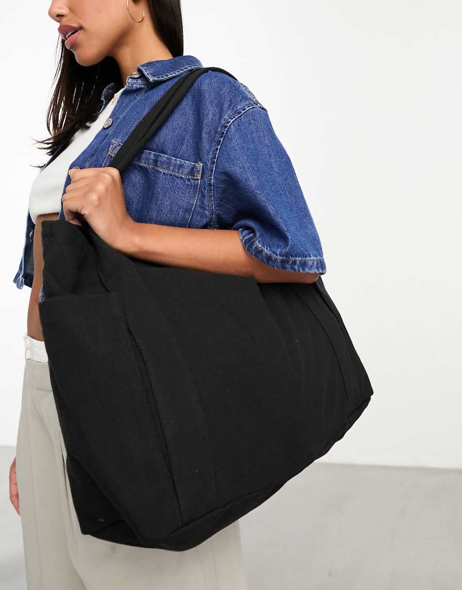 ASOS DESIGN oversized heavyweight canvas tote bag in black