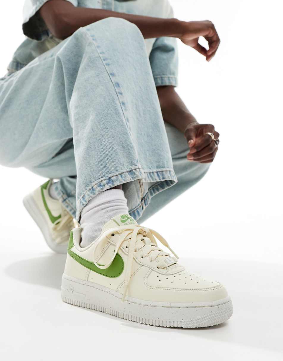 Nike Air Force 1 sneakers in off white and green