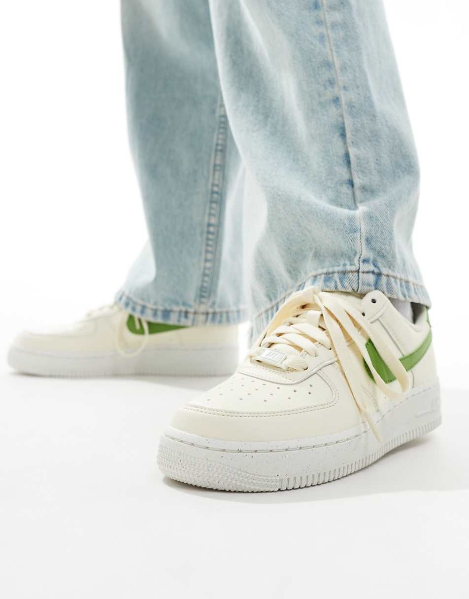 Nike Air Force 1 sneakers in off white and green