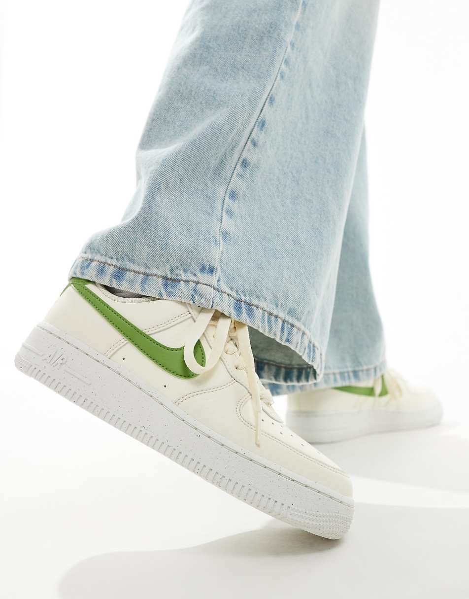 Nike Air Force 1 sneakers in off white and green