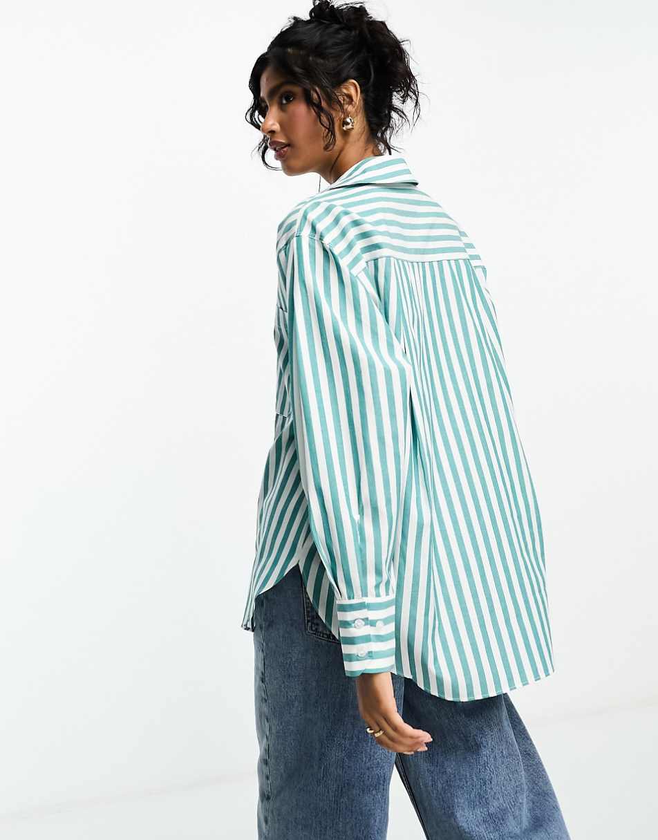 ASOS DESIGN oversized shirt in green stripe