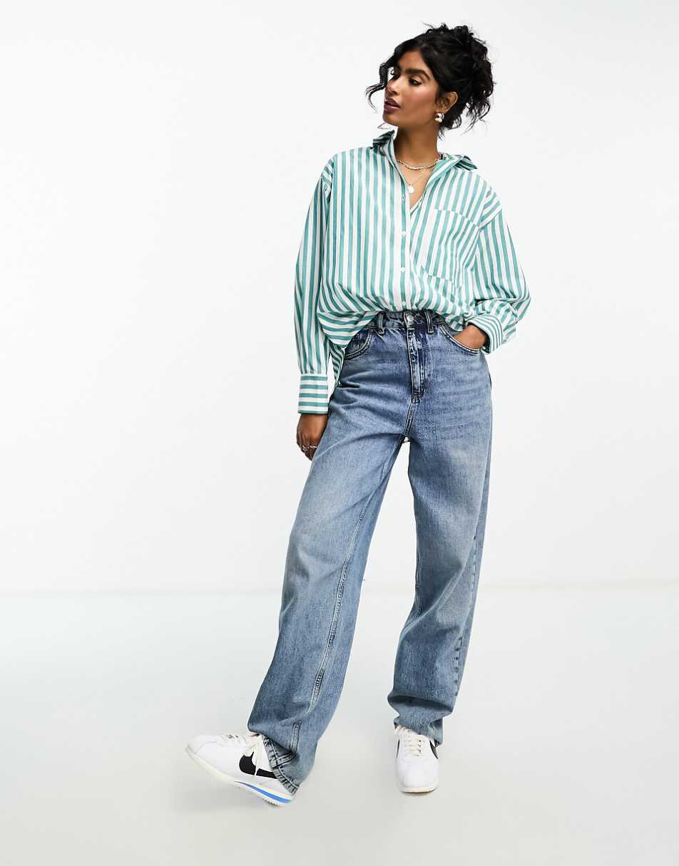ASOS DESIGN oversized shirt in green stripe