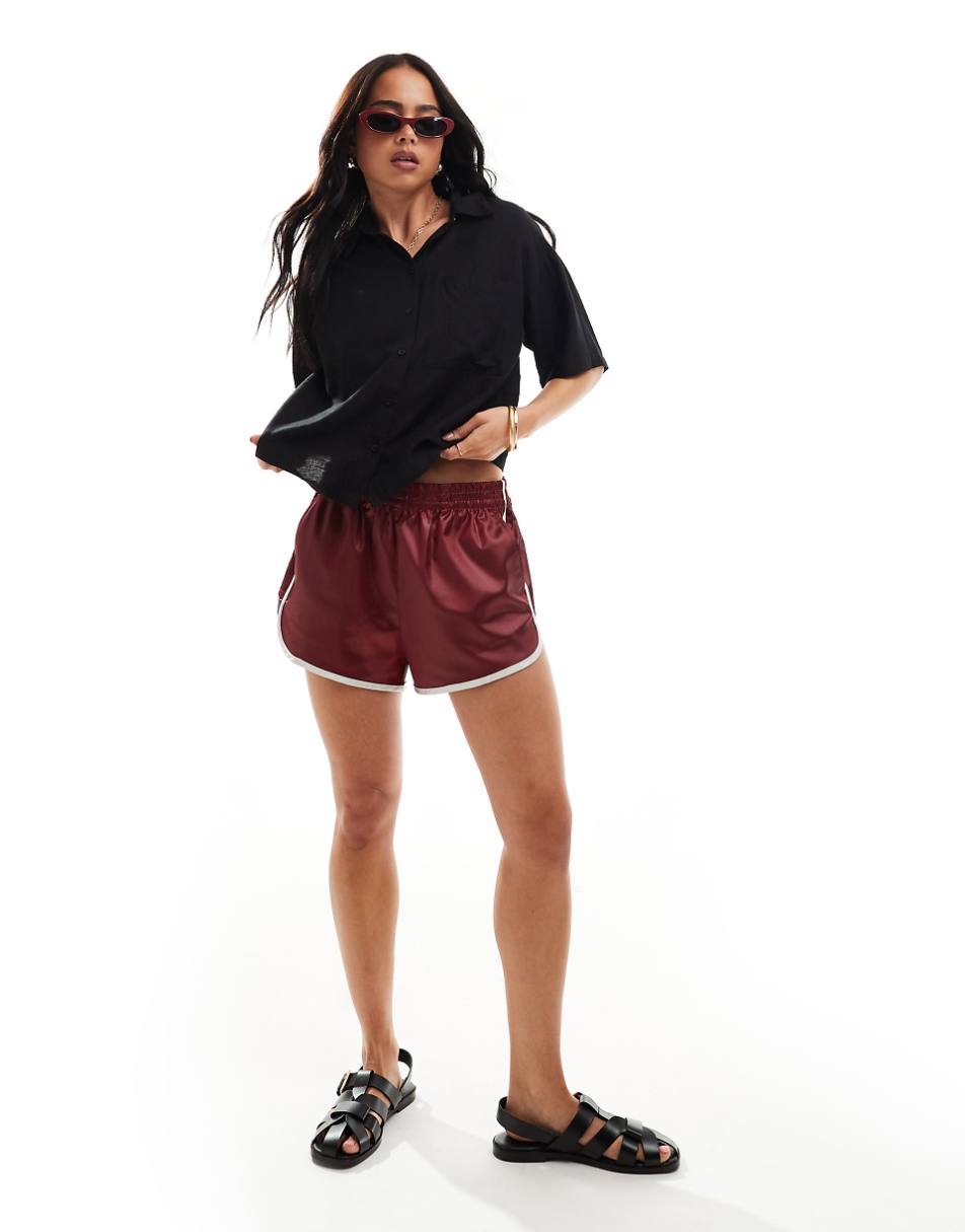 Pieces linen touch boxy shirt in black