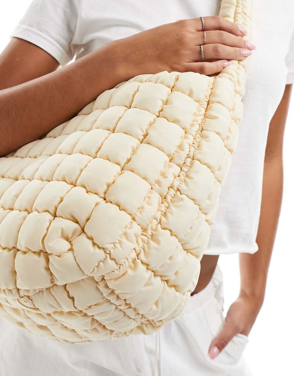 Glamorous oversized padded shoulder bag in cream nylon