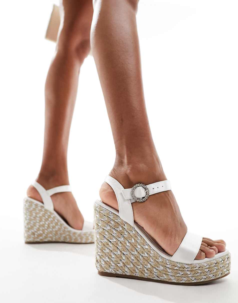 Be Mine Bridal Ocean espadrille wedge heel sandals in ivory satin