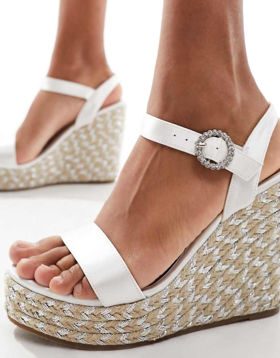 Be Mine Bridal Ocean espadrille wedge heel sandals in ivory satin
