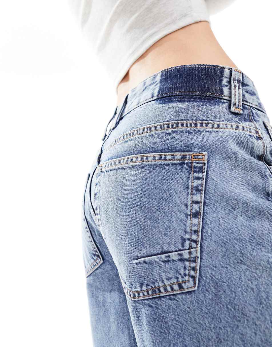 ASOS DESIGN Tall mid rise baggy boyfriend jeans in mid blue