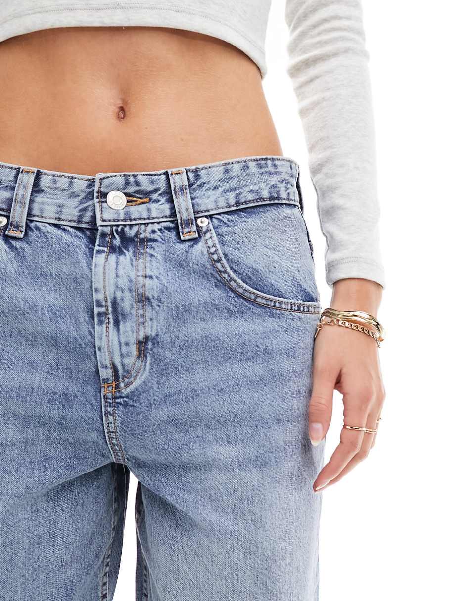 ASOS DESIGN Tall mid rise baggy boyfriend jeans in mid blue