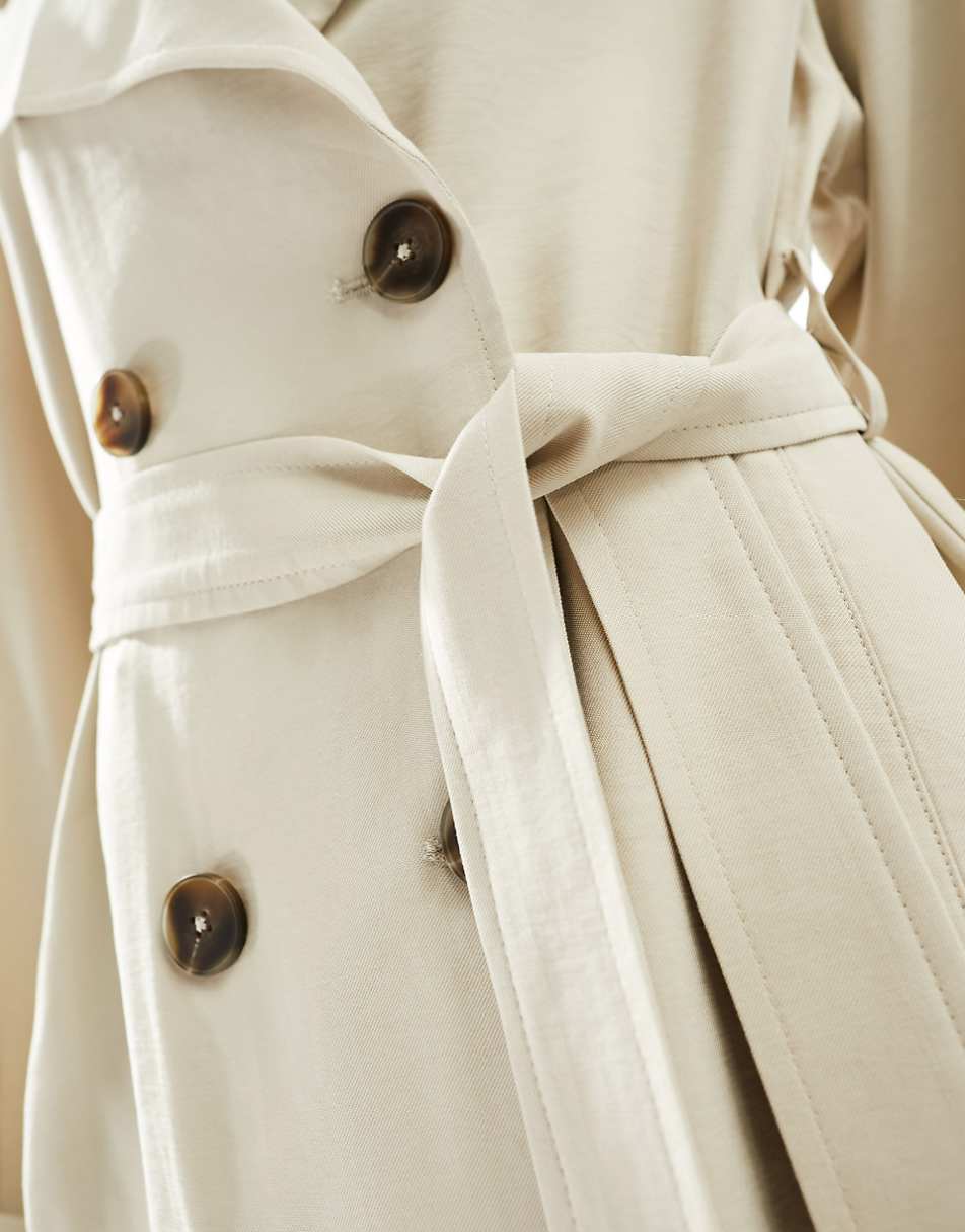 ASOS DESIGN short lightweight trench coat with tie waist in stone