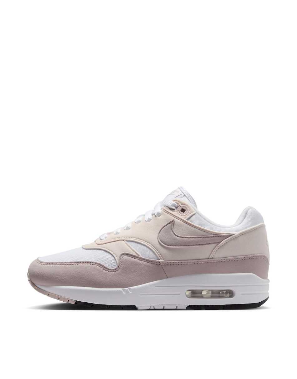 Nike Air Max 1 sneakers in white and pink