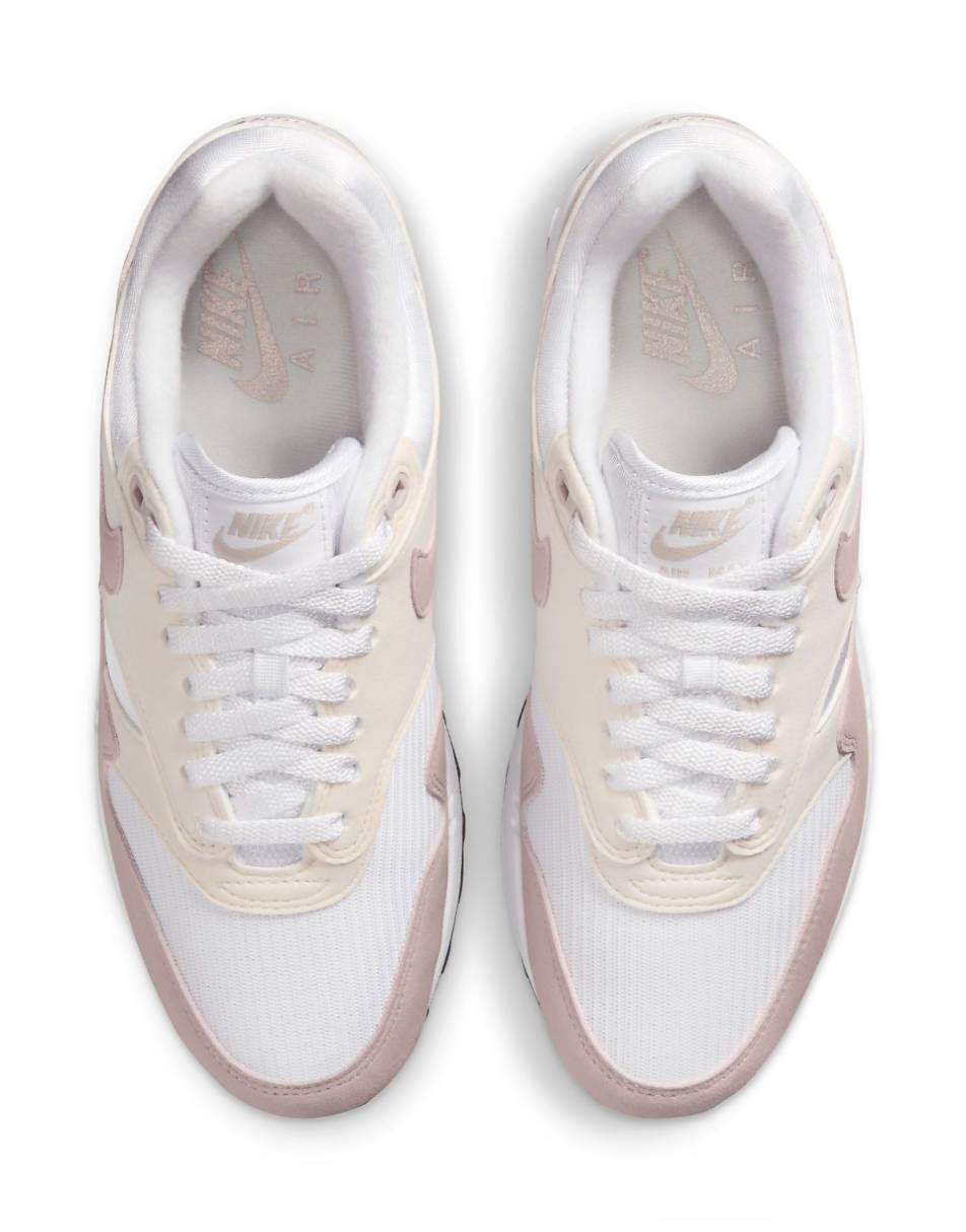 Nike Air Max 1 sneakers in white and pink