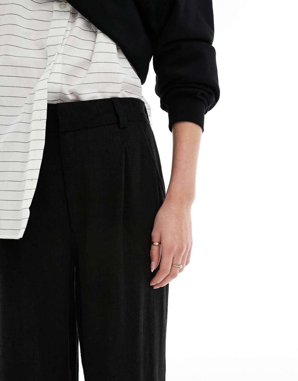 ASOS DESIGN Tall Wide leg dad pants with linen in black