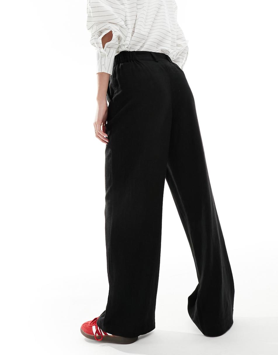 ASOS DESIGN Tall Wide leg dad pants with linen in black