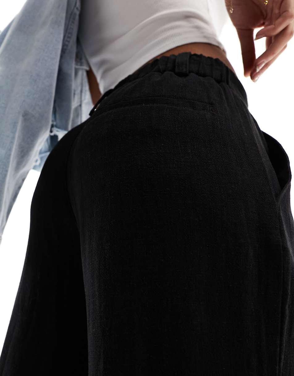 ASOS DESIGN Wide leg dad pants with linen in black