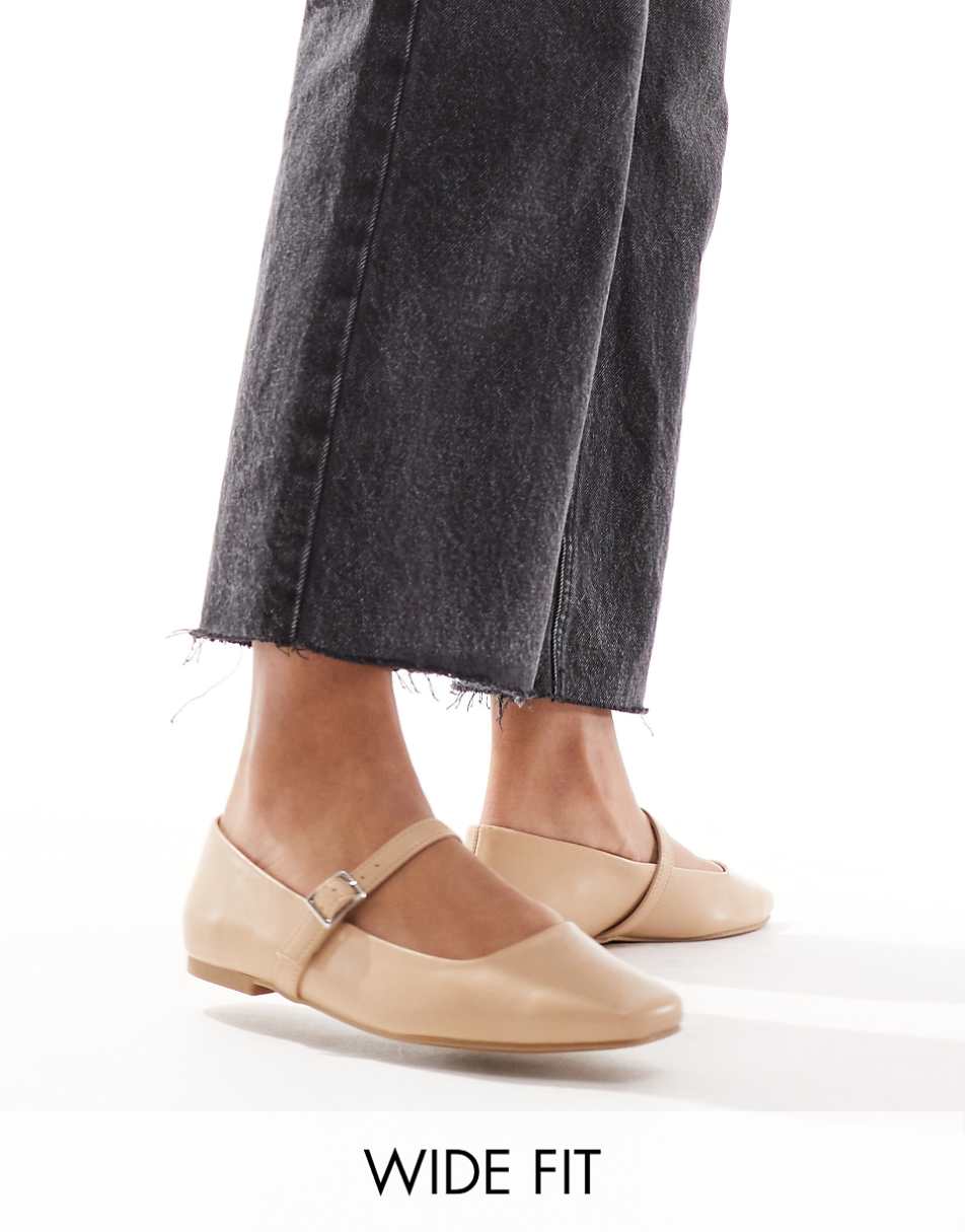 ASOS DESIGN Wide Fit Lottie Mary Jane ballet flats in beige