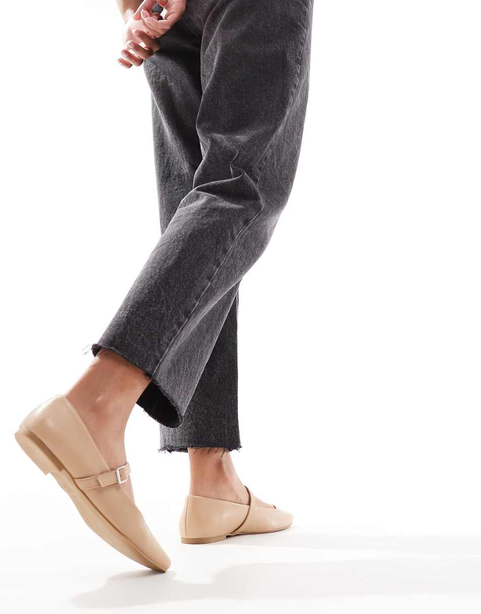 ASOS DESIGN Wide Fit Lottie Mary Jane ballet flats in beige
