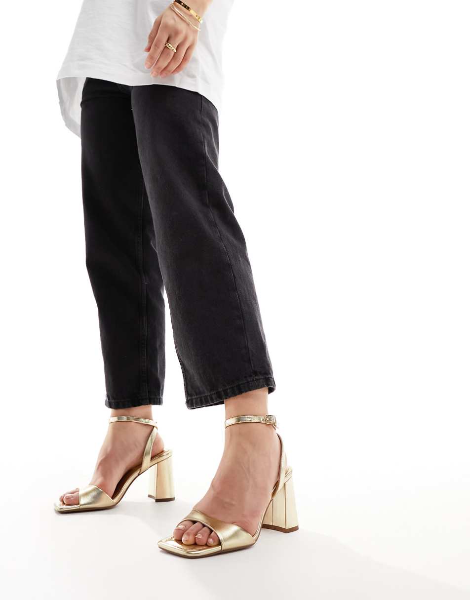 ASOS DESIGN Wide Fit Hotel barely there block heeled sandals in gold