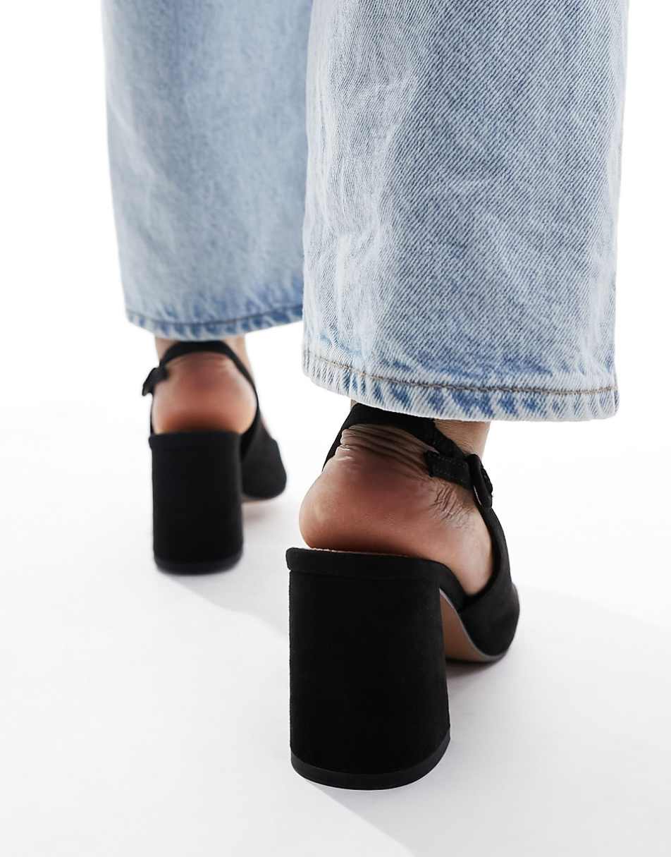 ASOS DESIGN Sutton slingback mid block heels in black