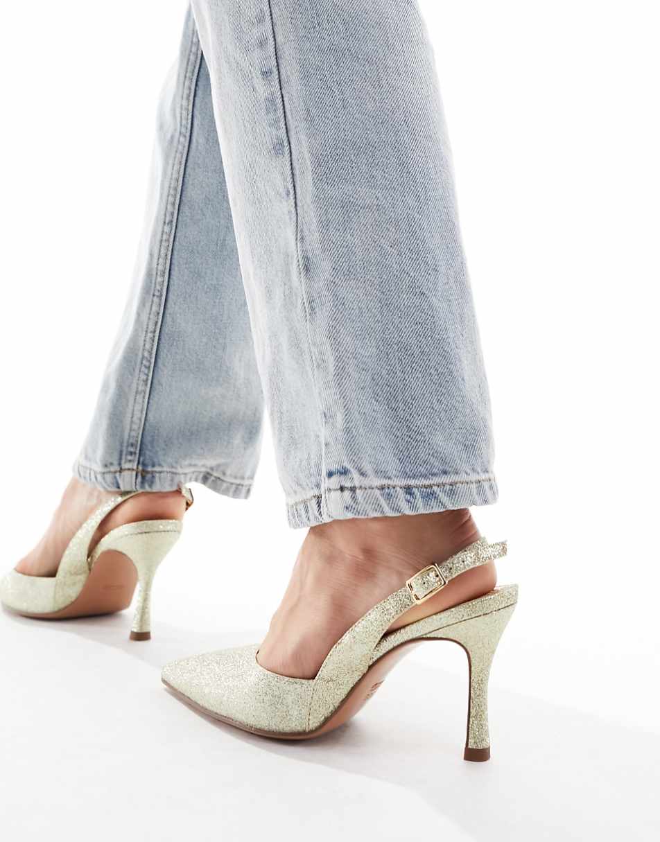 ASOS DESIGN Wide Fit Samber 2 slingback stiletto heels in gold glitter