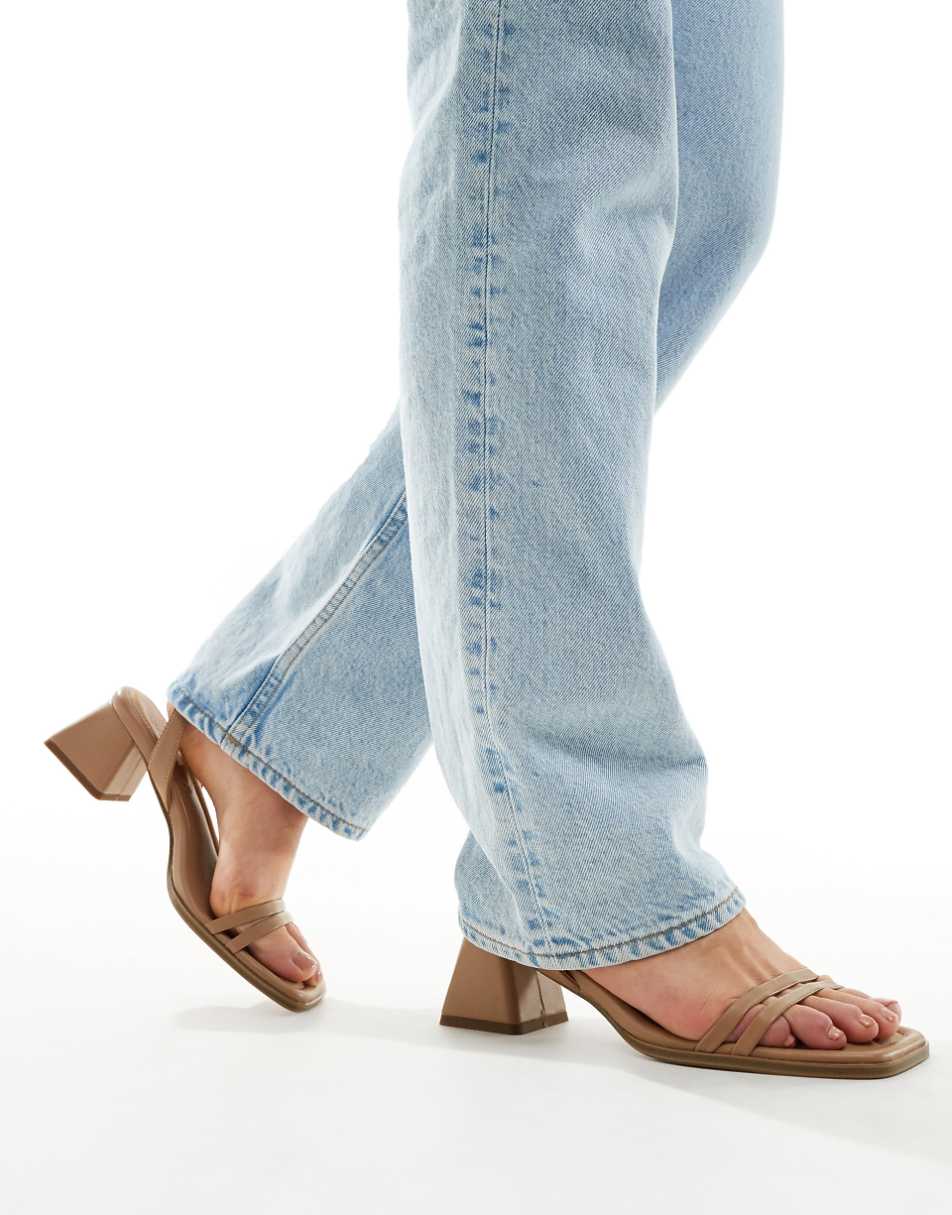 ASOS DESIGN Wide Fit Honeydew mid block heeled sandals in beige