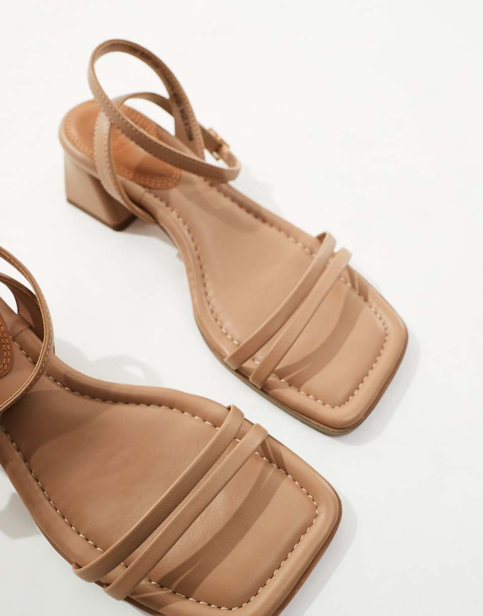 ASOS DESIGN Wide Fit Honeydew mid block heeled sandals in beige