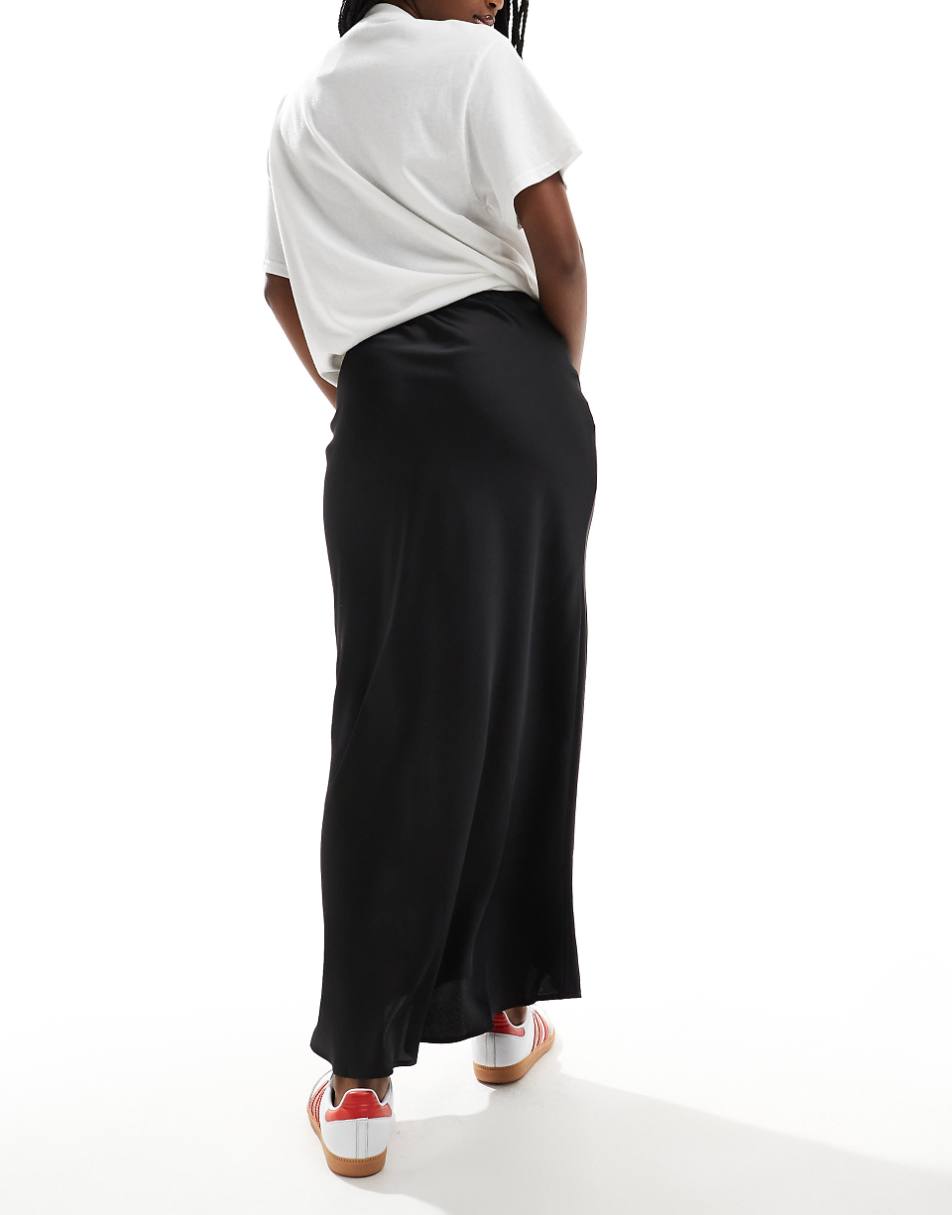 ASOS DESIGN satin bias maxi skirt in black